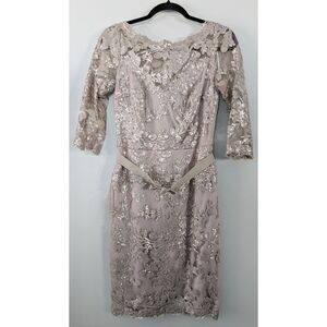 Tadashi Shoji Paillette Embroidered Tulle ¾ Sleeve Dress